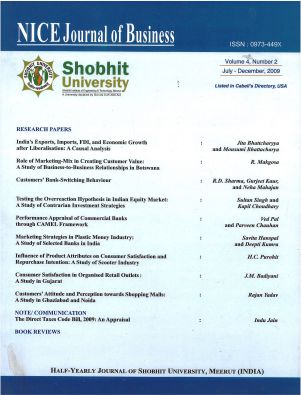 Cover of NICE Journal of Business, Volume 4, Number 2