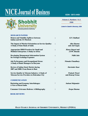 Cover of NICE Journal of Business, Volume 3, Number 1 & 2