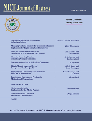 Cover of NICE Journal of Business, Volume 1, Number 1