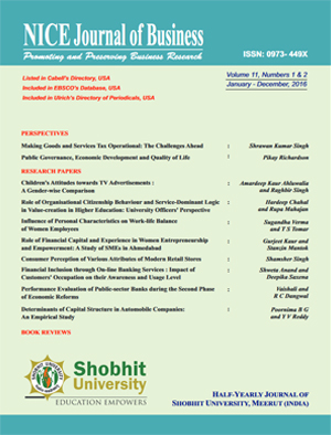 Cover of NICE Journal of Business, Volume 11, Number 1 & 2